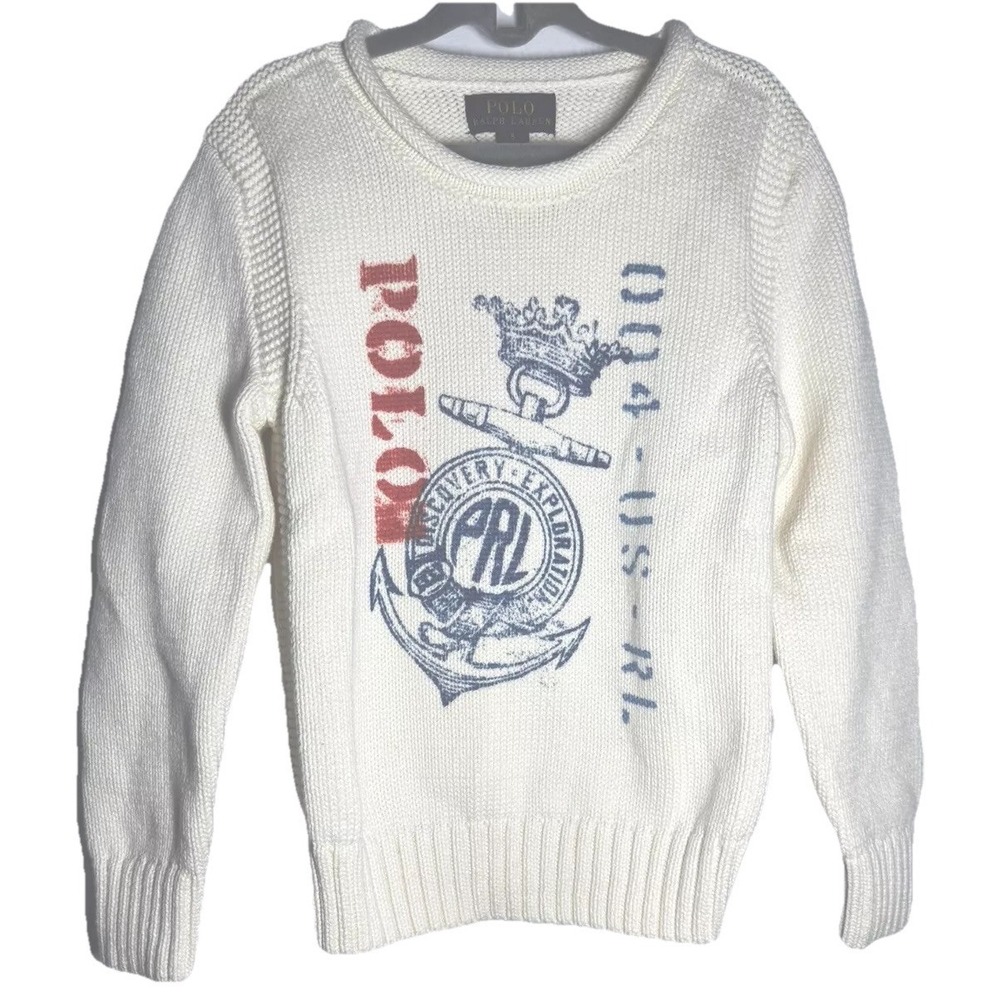 Polo Ralph Lauren Pullover Cable Knit 100% Cotton Sweater Girls‎ Ivory Sz 5 NWOT